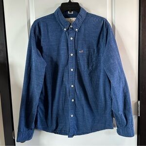 Hollister Blue Chambray Button-Down Shirt Seagull Logo | Men’s Large